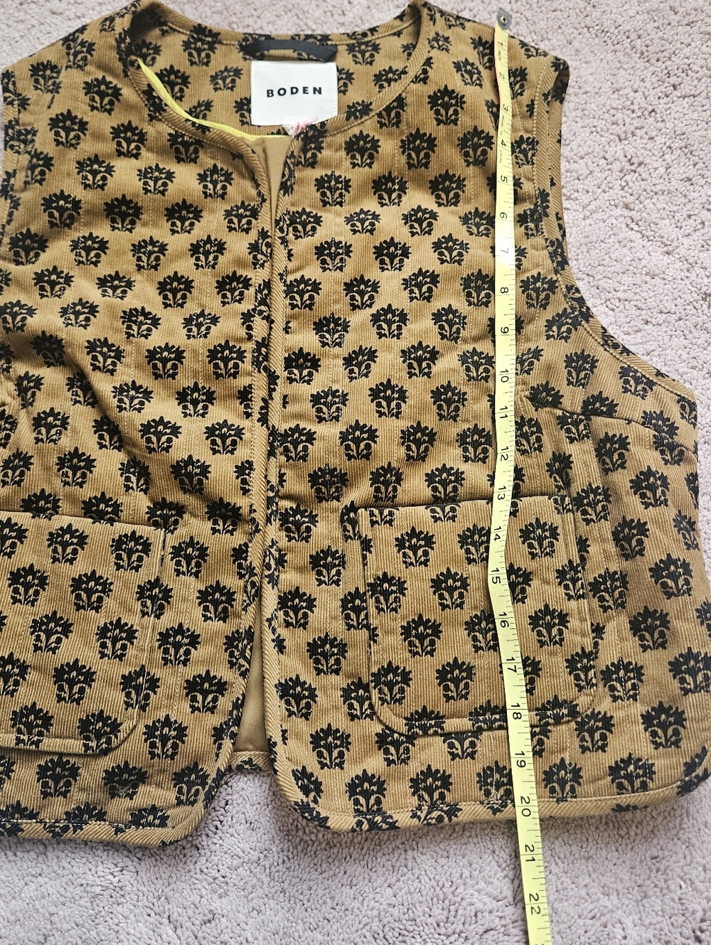 Boden Women's Cord Vest Golden Olive Lily floral NWT Pockets U0178-GRN Boho US10 - Picture 4 of 11